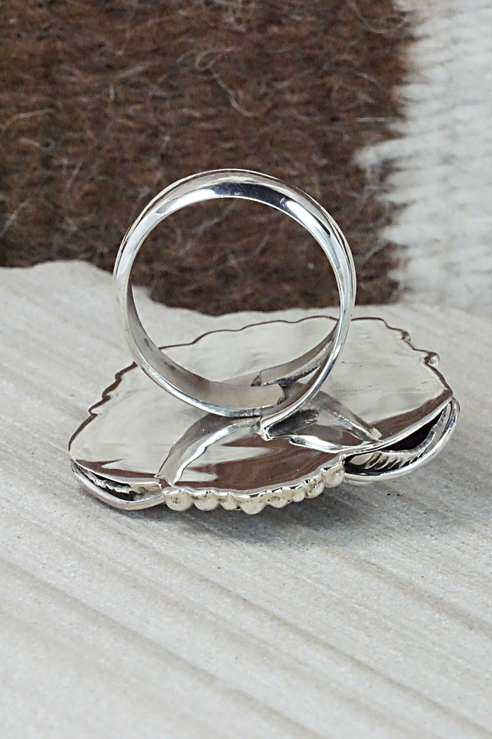 Spiny Oyster, Turquoise & Sterling Silver Ring - Sandra Parkett - Size 8 (Adj)