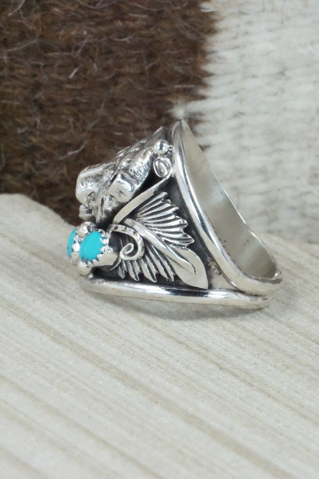 Turquoise & Sterling Silver Ring - Jeannette Saunders - Size 13.5
