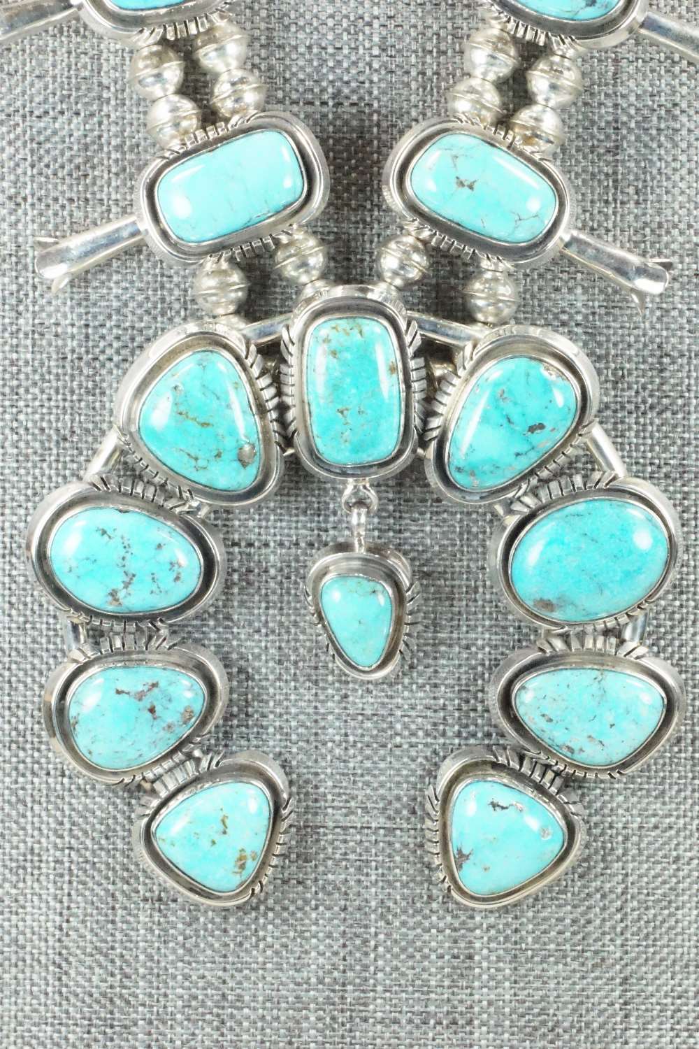 Turquoise & Sterling Silver Squash Blossom and Earrings - Mary Ann Spencer