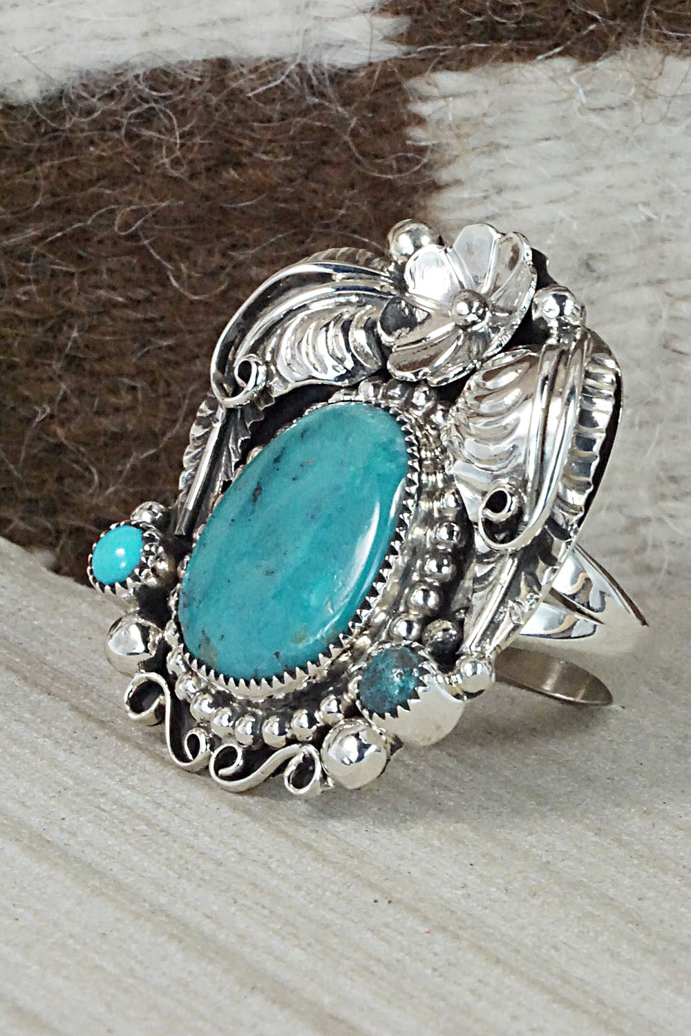 Turquoise & Sterling Silver Ring - Sandra Parkett - Size 8.5 (Adj.)