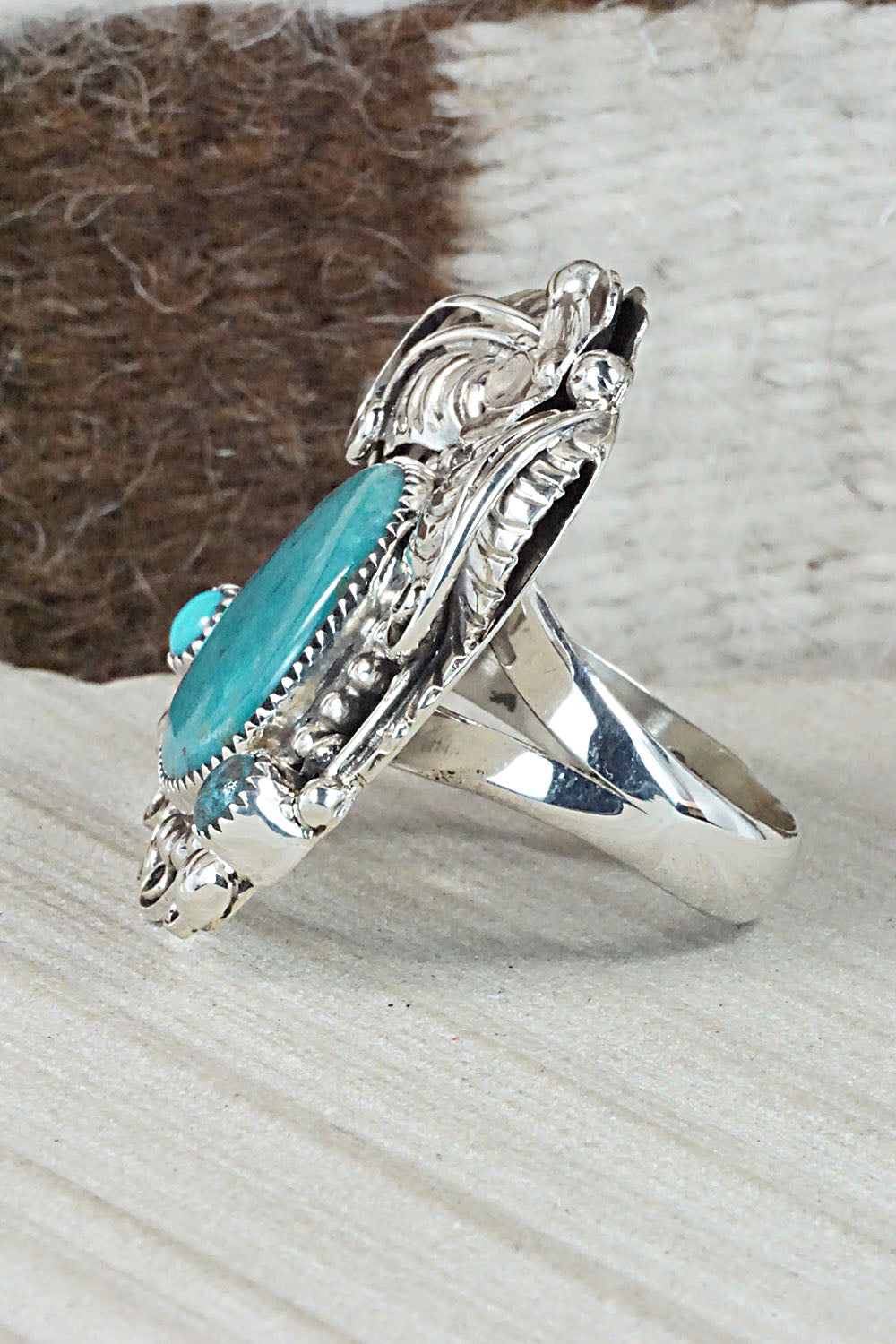 Turquoise & Sterling Silver Ring - Sandra Parkett - Size 8.5 (Adj.)