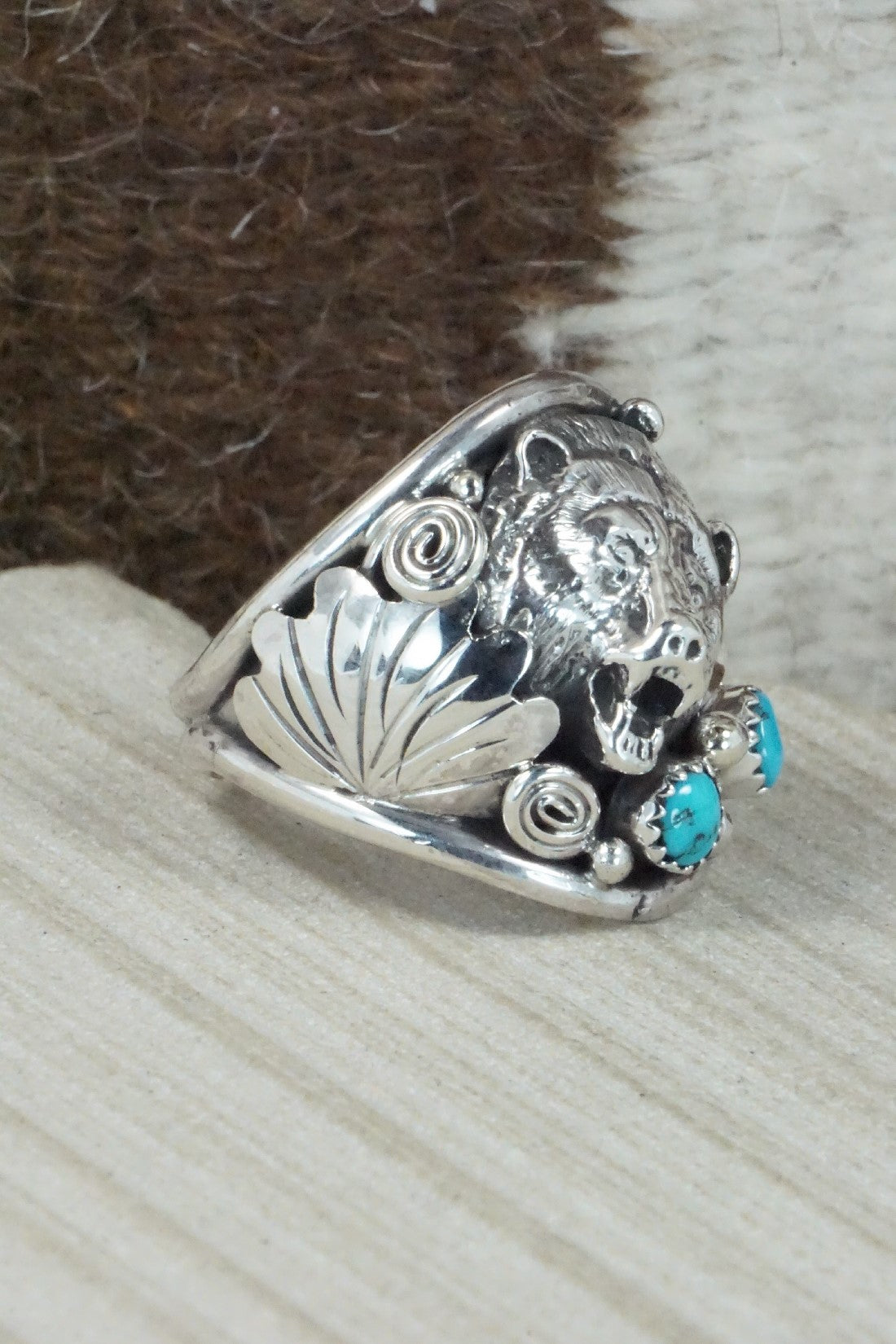 Turquoise & Sterling Silver Ring - Jeannette Saunders - Size 13.5
