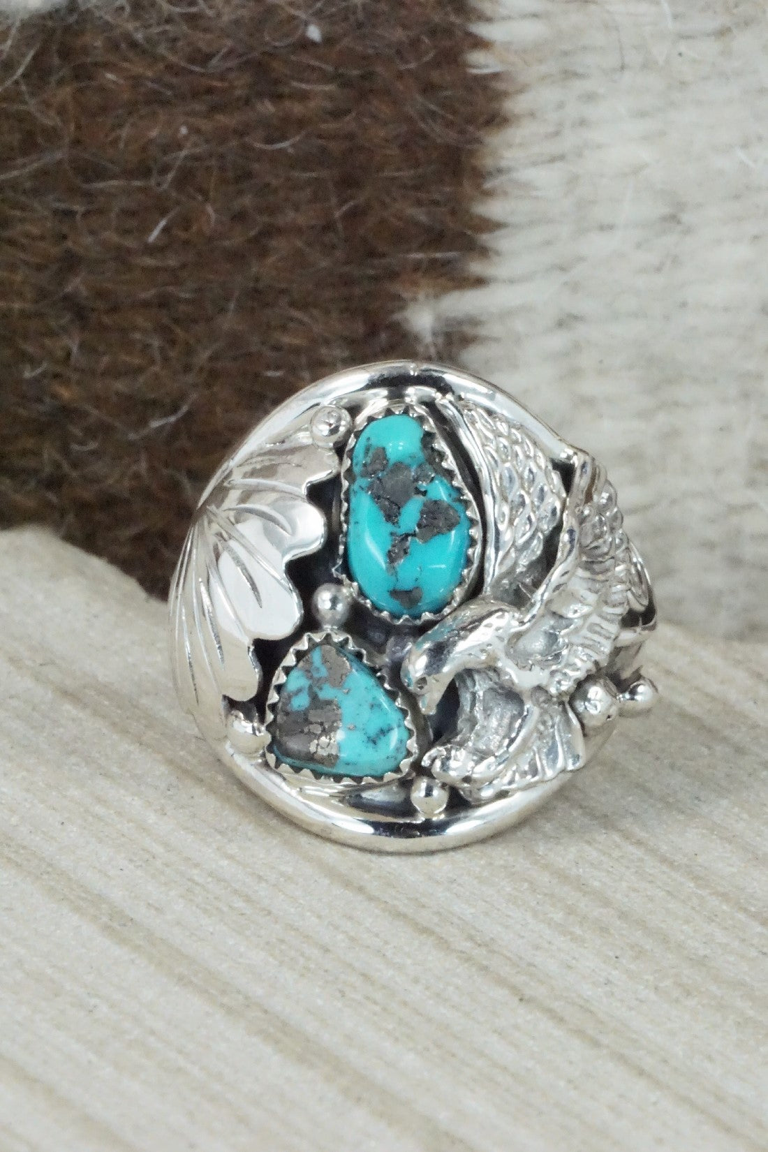Turquoise & Sterling Silver Ring - Jeannette Saunders - Size 13.5