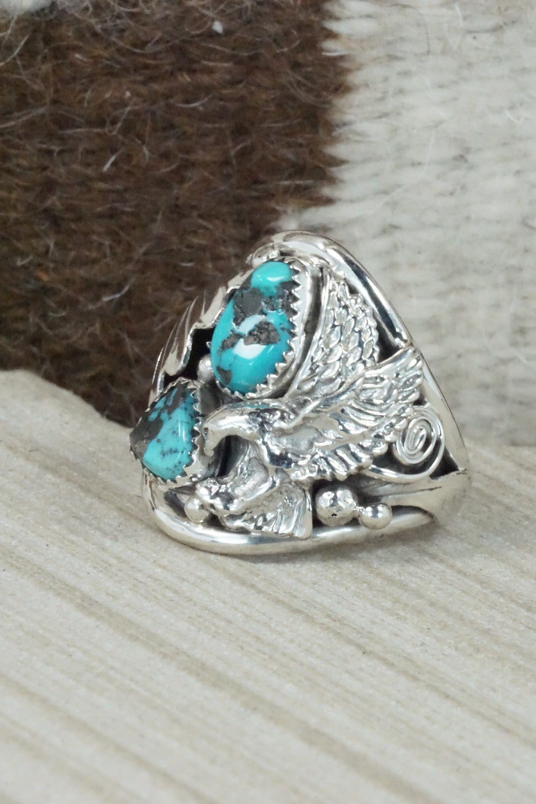 Turquoise & Sterling Silver Ring - Jeannette Saunders - Size 13.5