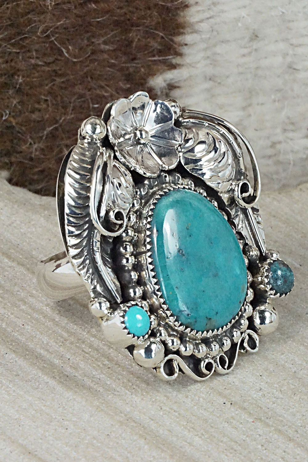 Turquoise & Sterling Silver Ring - Sandra Parkett - Size 8.5 (Adj.)