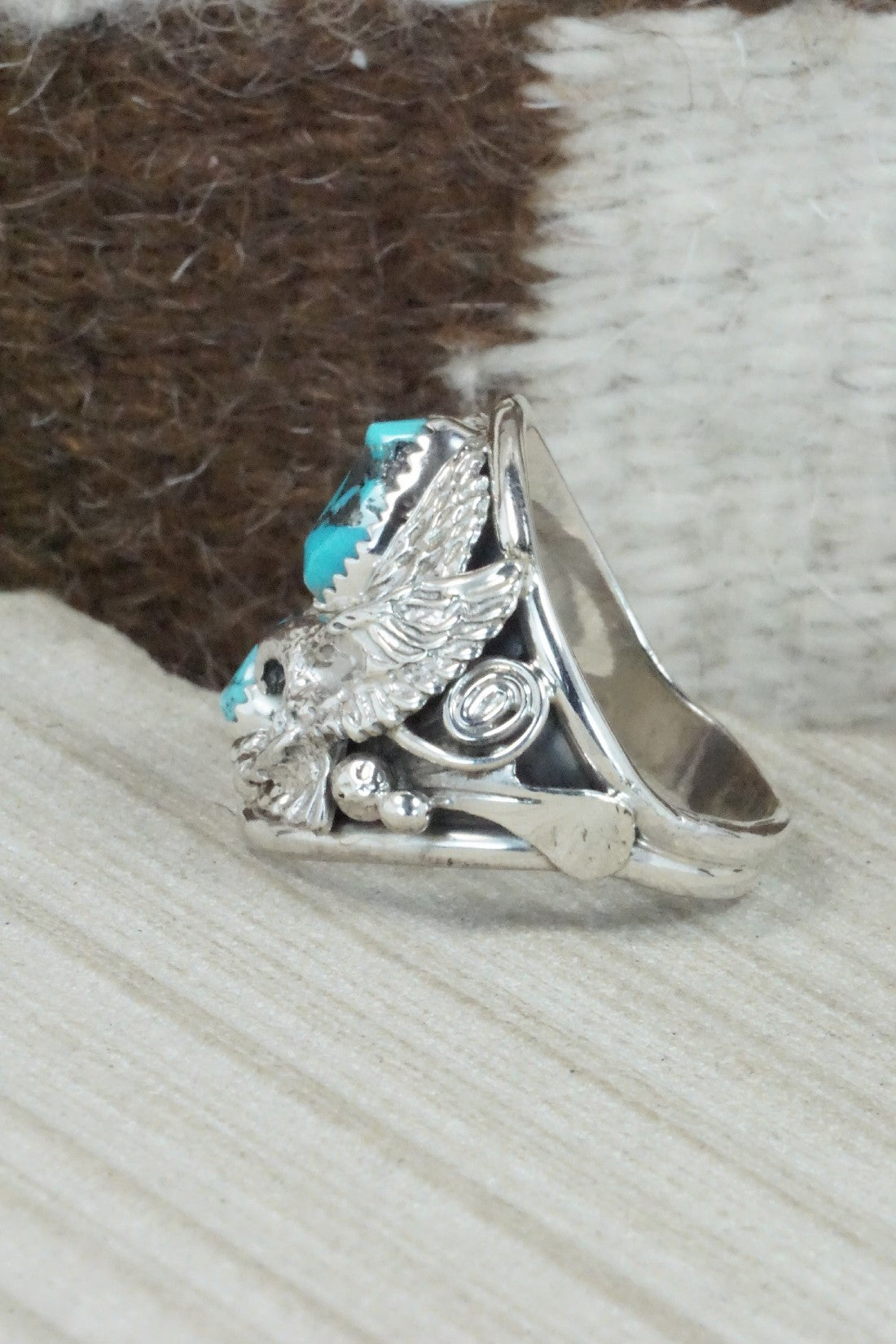 Turquoise & Sterling Silver Ring - Jeannette Saunders - Size 13.5
