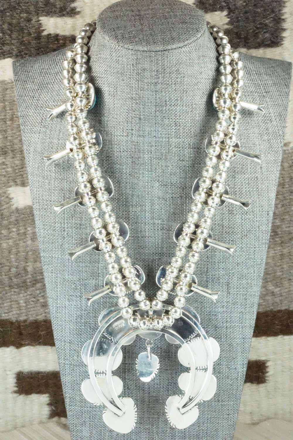 Turquoise & Sterling Silver Squash Blossom and Earrings - Mary Ann Spencer
