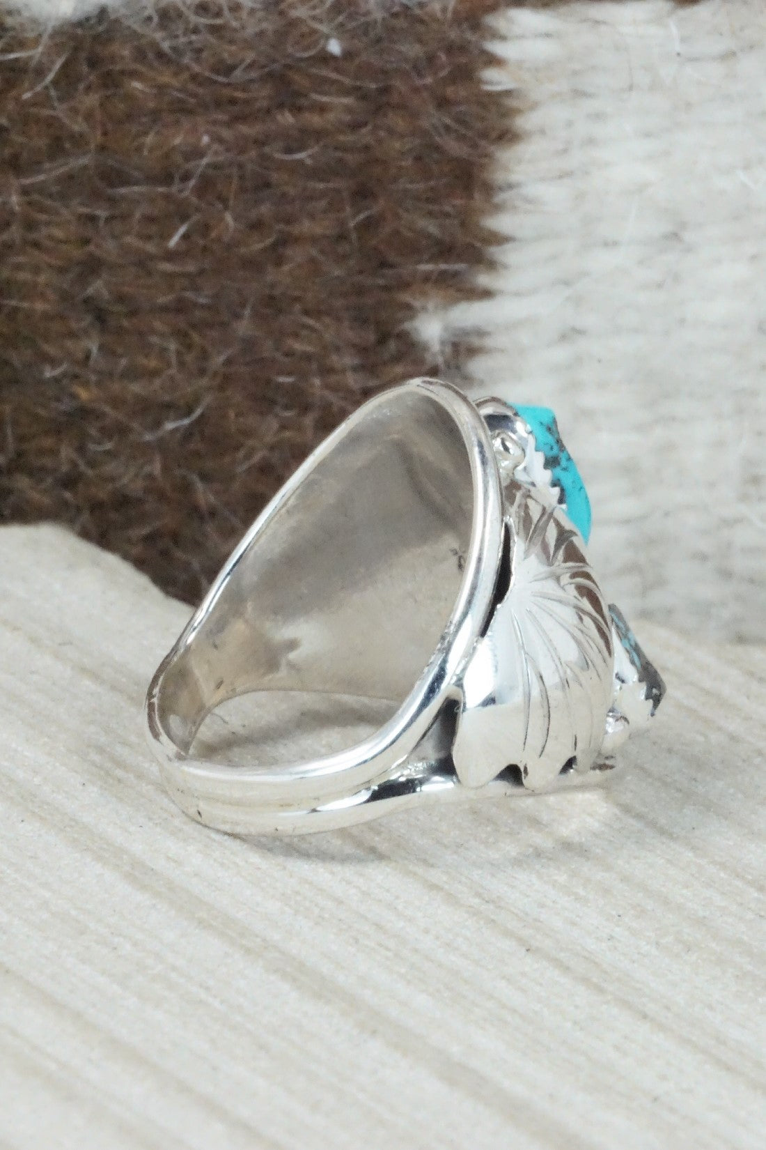 Turquoise & Sterling Silver Ring - Jeannette Saunders - Size 13.5