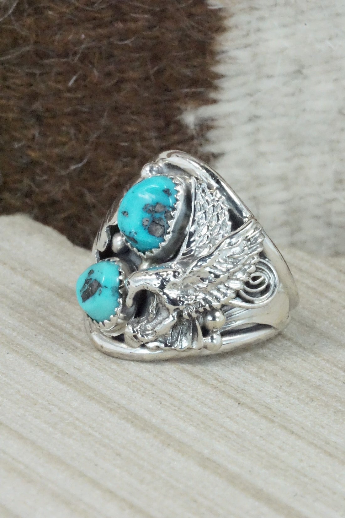 Turquoise & Sterling Silver Ring - Jeannette Saunders - Size 13.5