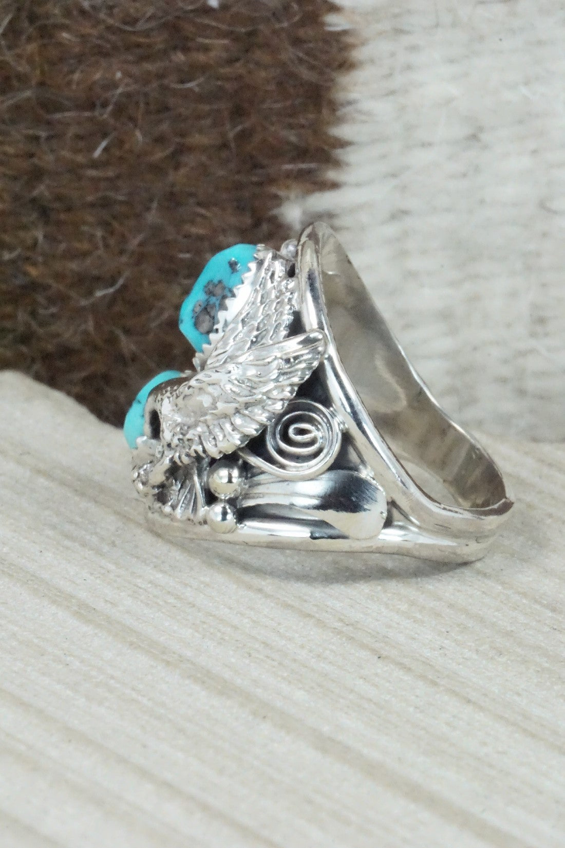 Turquoise & Sterling Silver Ring - Jeannette Saunders - Size 13.5