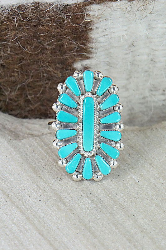 Turquoise & Sterling Silver Ring - Vera Halusewa - Size 7.5