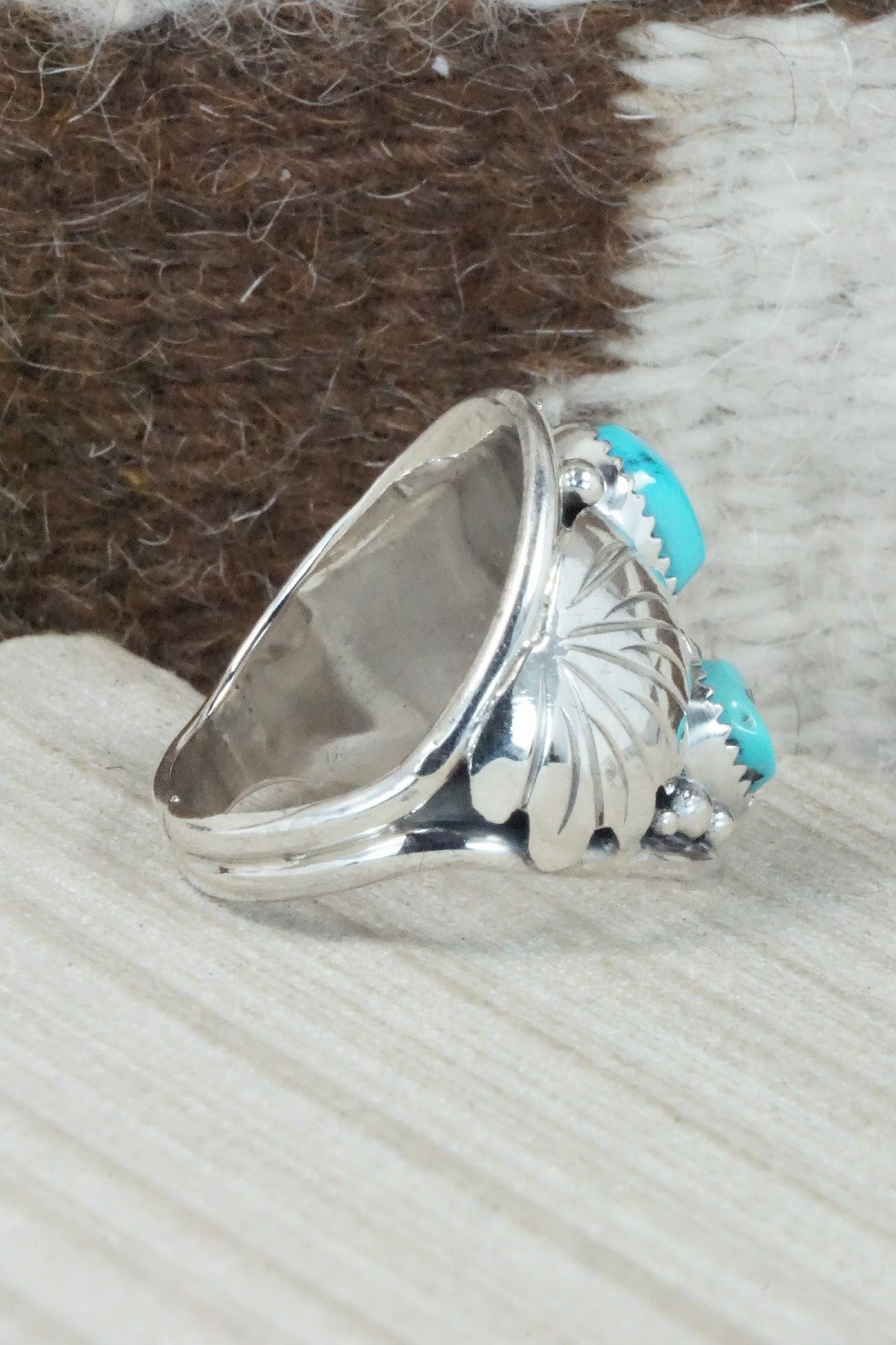 Turquoise & Sterling Silver Ring - Jeannette Saunders - Size 13.5