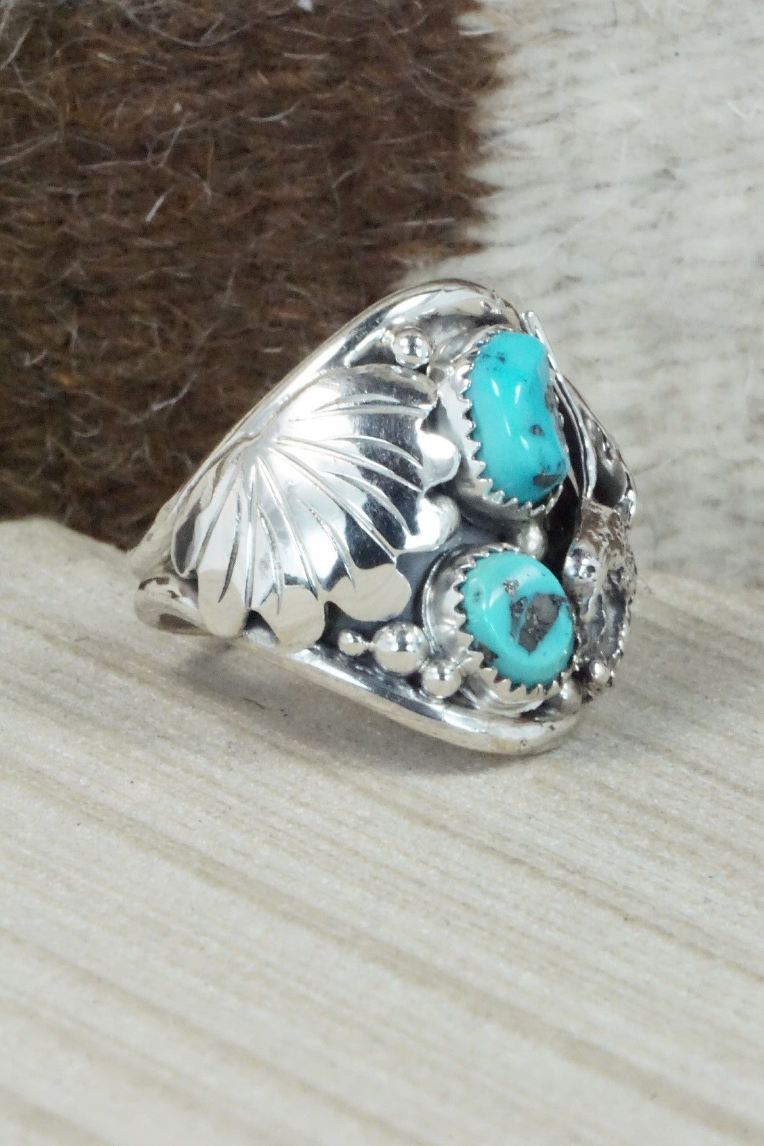 Turquoise & Sterling Silver Ring - Jeannette Saunders - Size 13.5