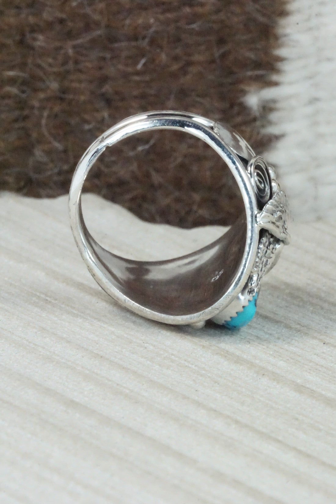 Turquoise & Sterling Silver Ring - Jeannette Saunders - Size 13.5