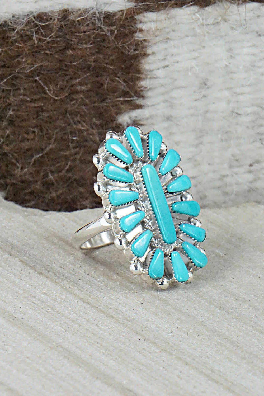 Turquoise & Sterling Silver Ring - Vera Halusewa - Size 7.25