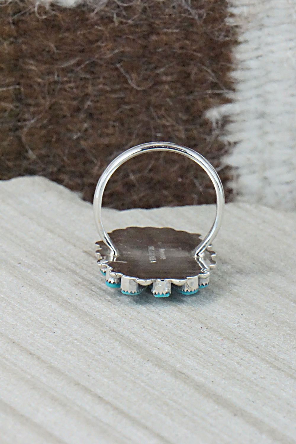 Turquoise & Sterling Silver Ring - Vera Halusewa - Size 7.5