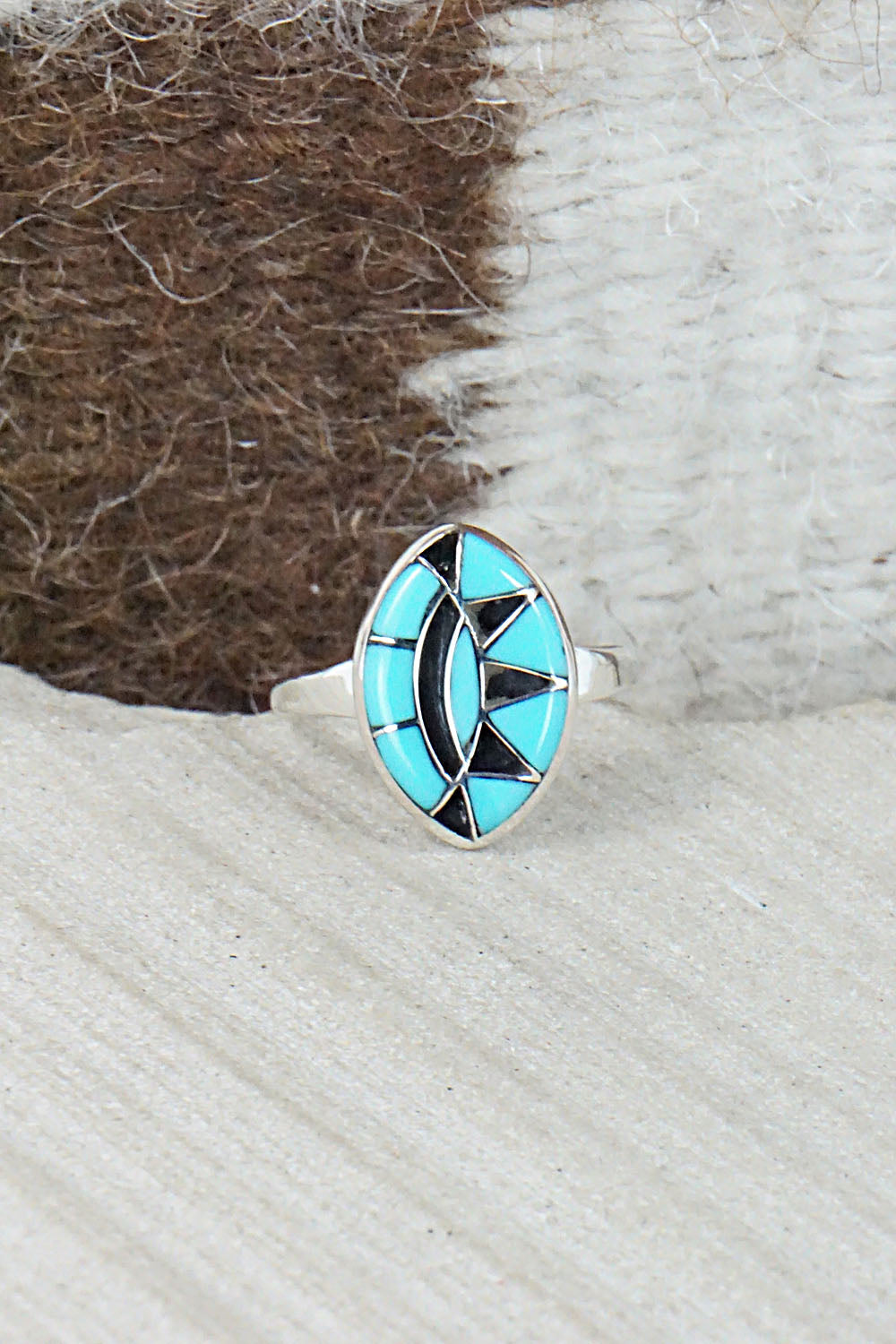Turquoise & Sterling Silver Ring - Vernon Quandelacy - Size 6.5