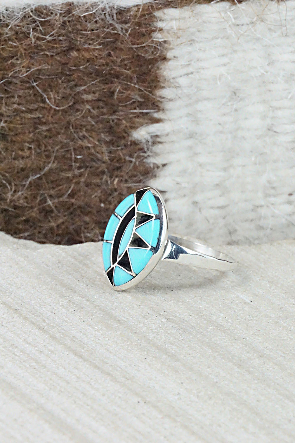 Turquoise & Sterling Silver Ring - Vernon Quandelacy - Size 7.25