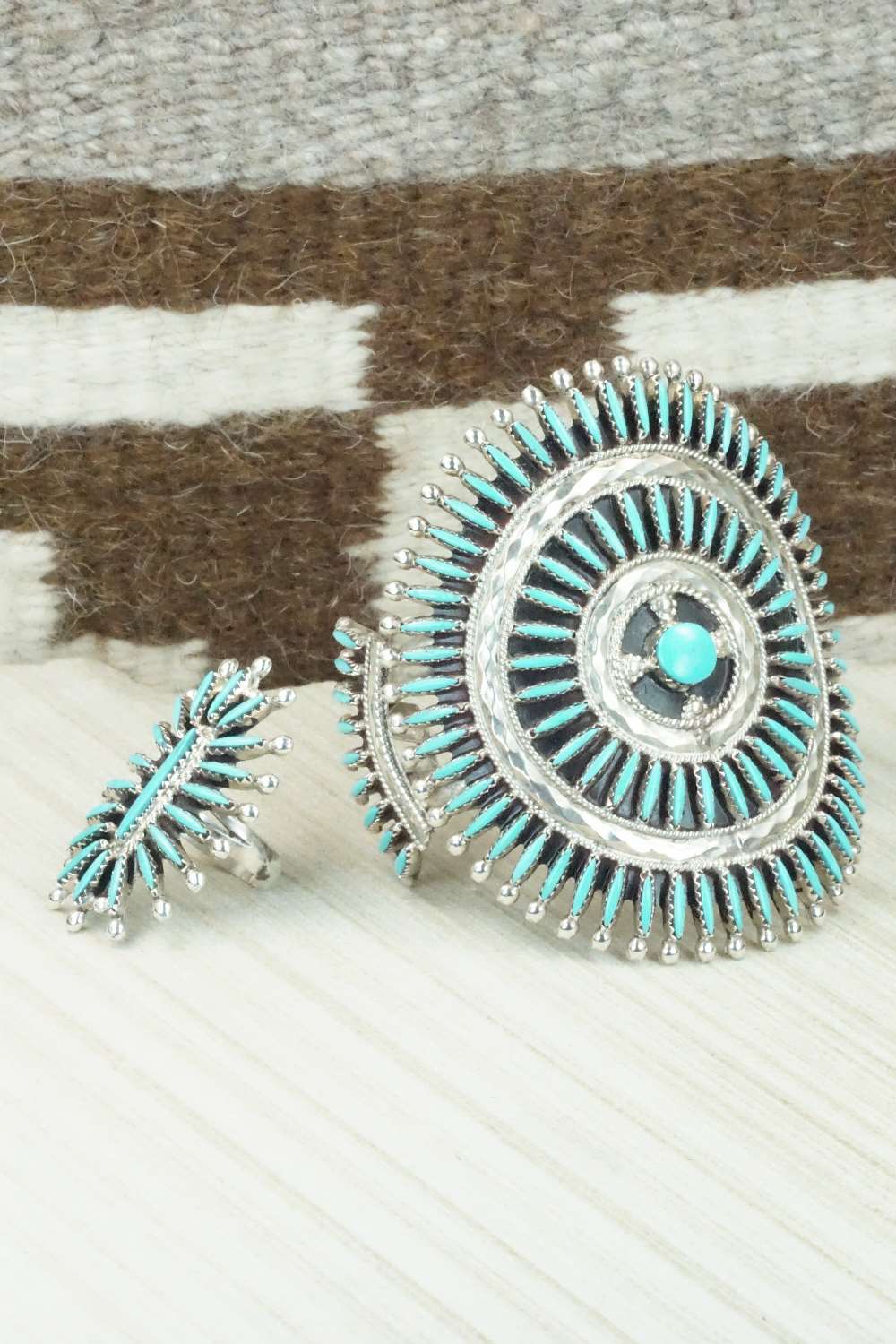 Turquoise & Sterling Silver Bracelet and Ring - Gerald Etsate - Size 9