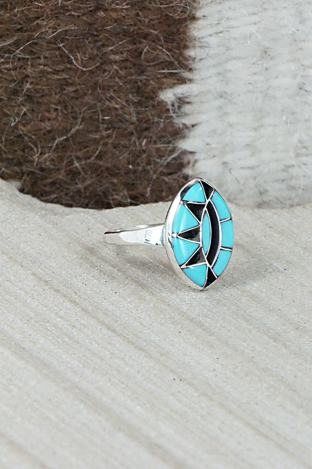 Turquoise & Sterling Silver Ring - Vernon Quandelacy - Size 6.5