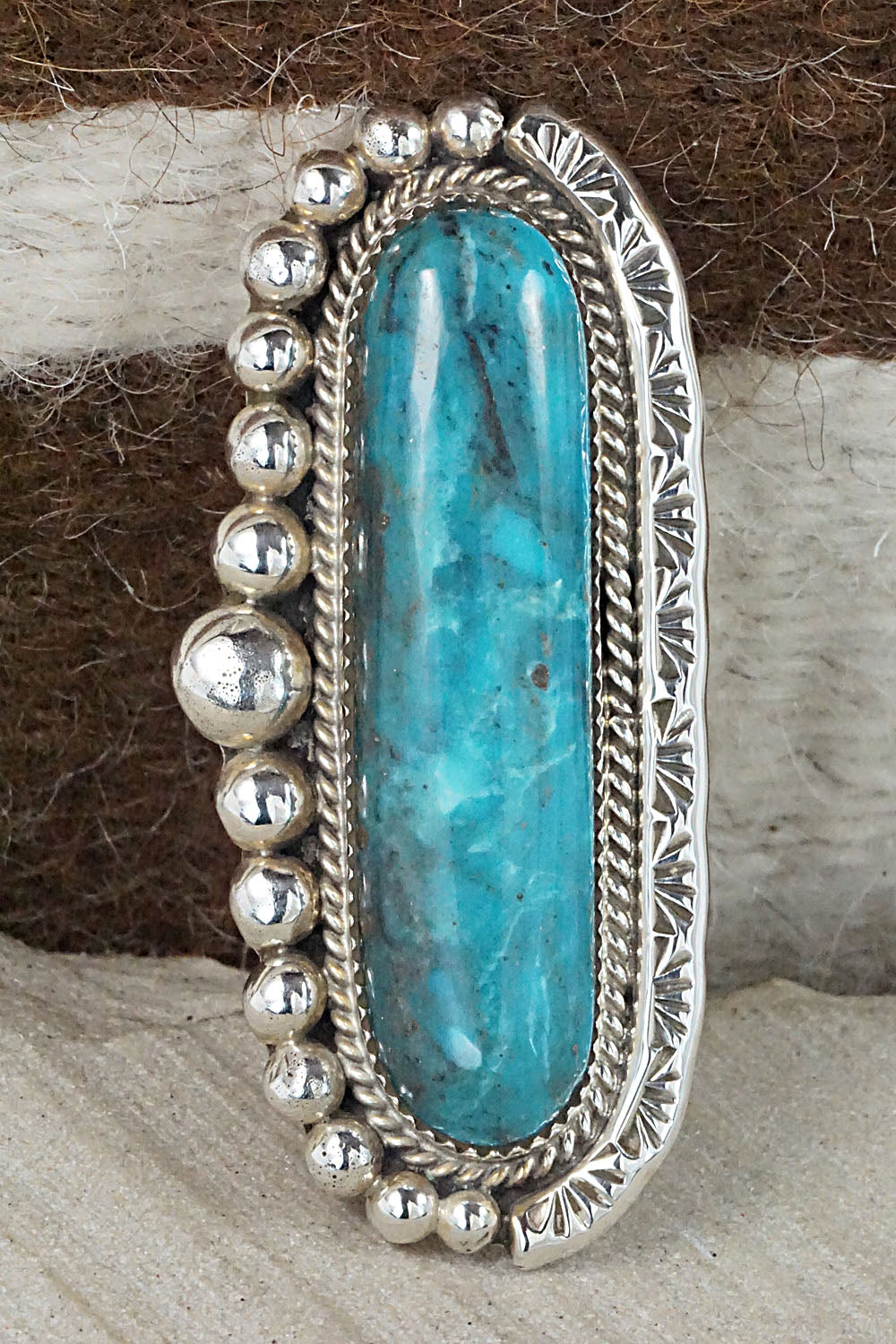 Turquoise and Sterling Silver Ring - Ray Nez - Size 7 (Adj.)