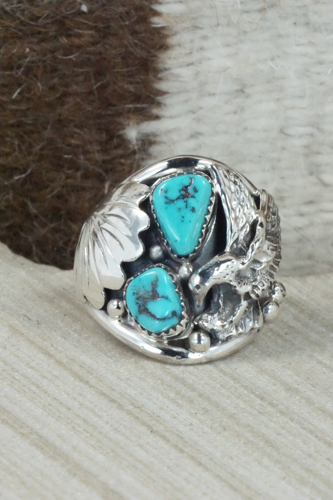 Turquoise & Sterling Silver Ring - Jeannette Saunders - Size 14