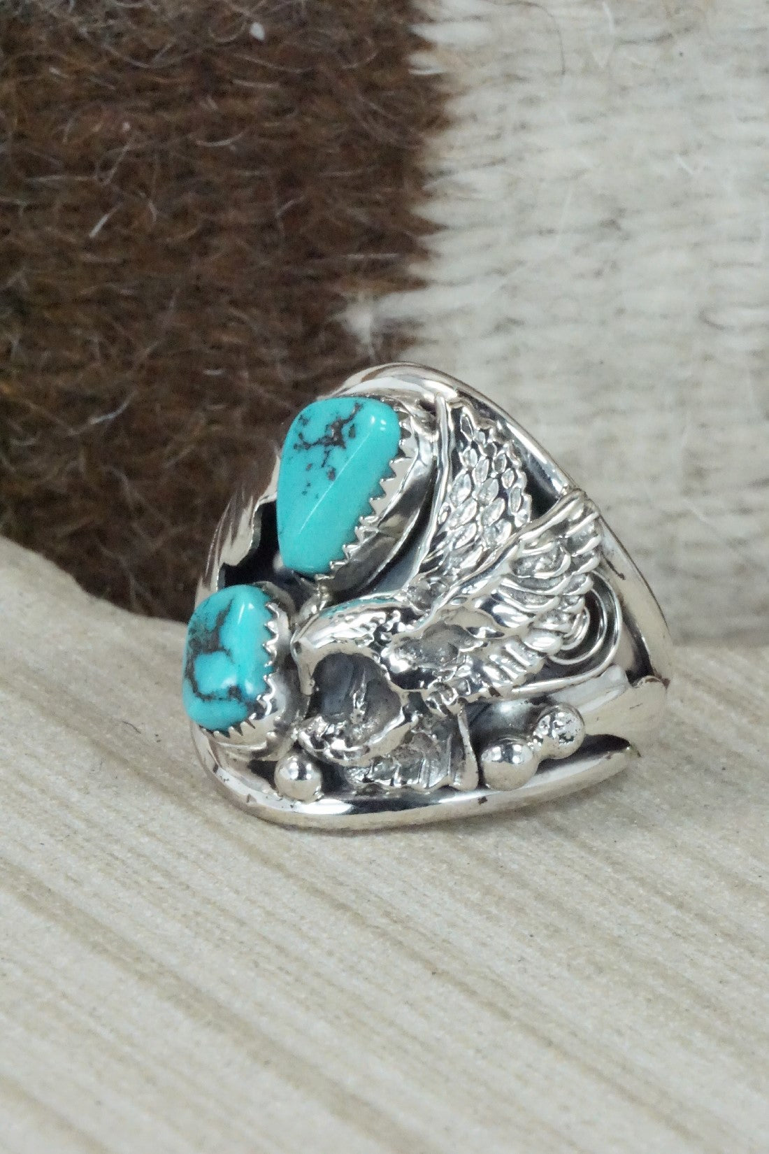 Turquoise & Sterling Silver Ring - Jeannette Saunders - Size 14