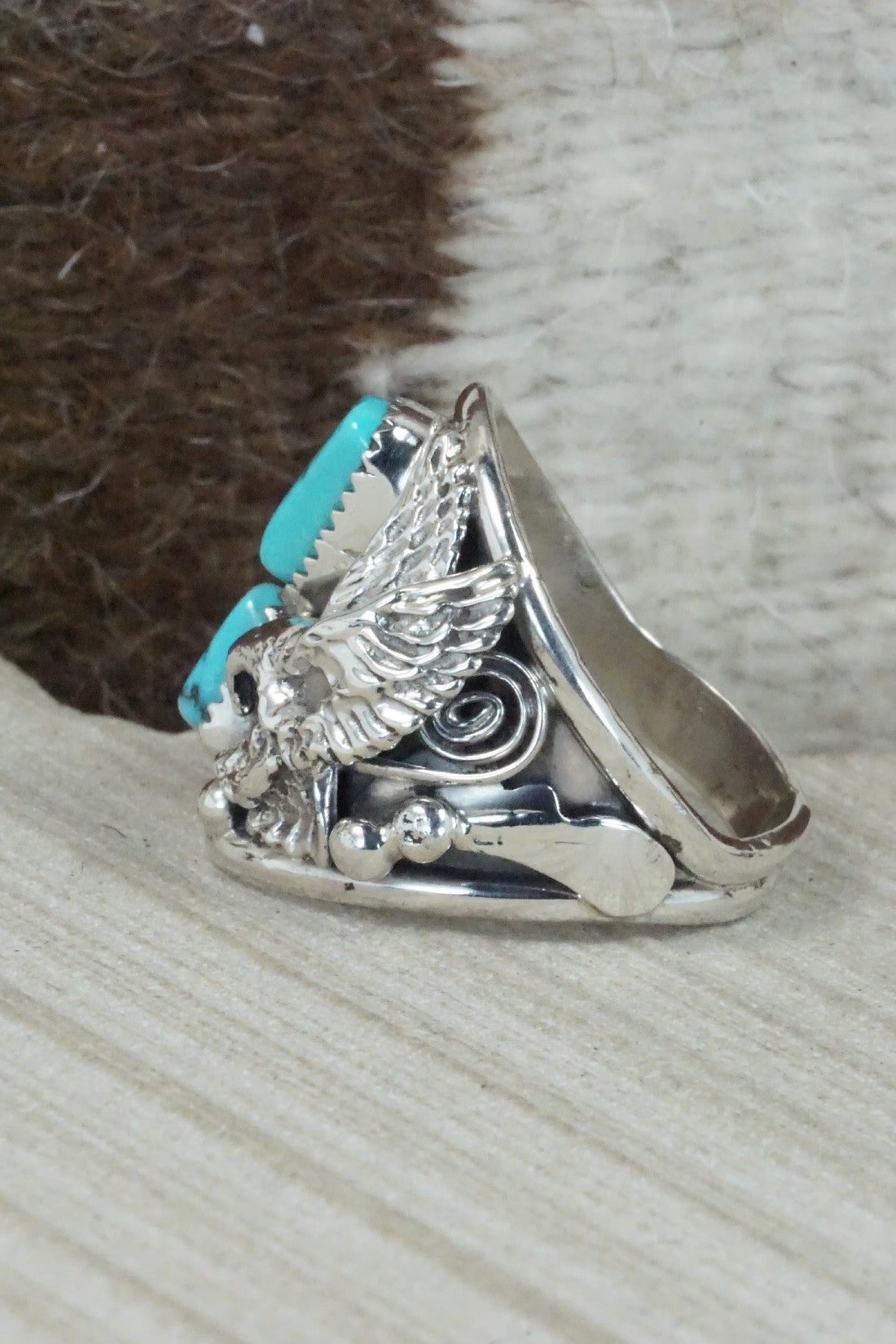 Turquoise & Sterling Silver Ring - Jeannette Saunders - Size 14