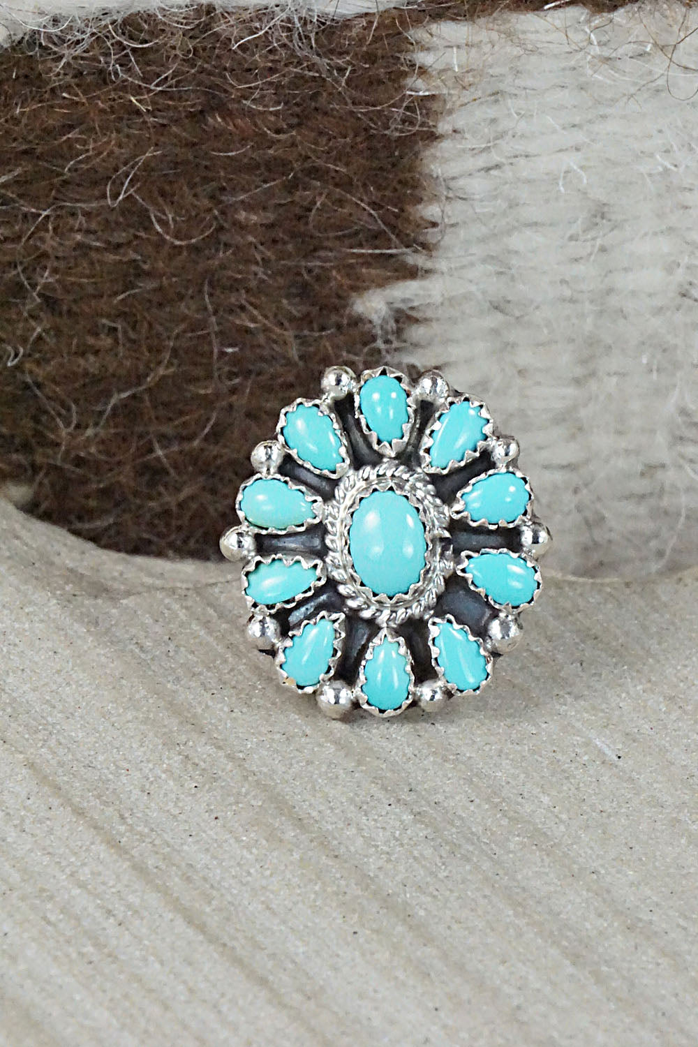 Turquoise & Sterling Silver Ring - Roberta Begay - Size 9