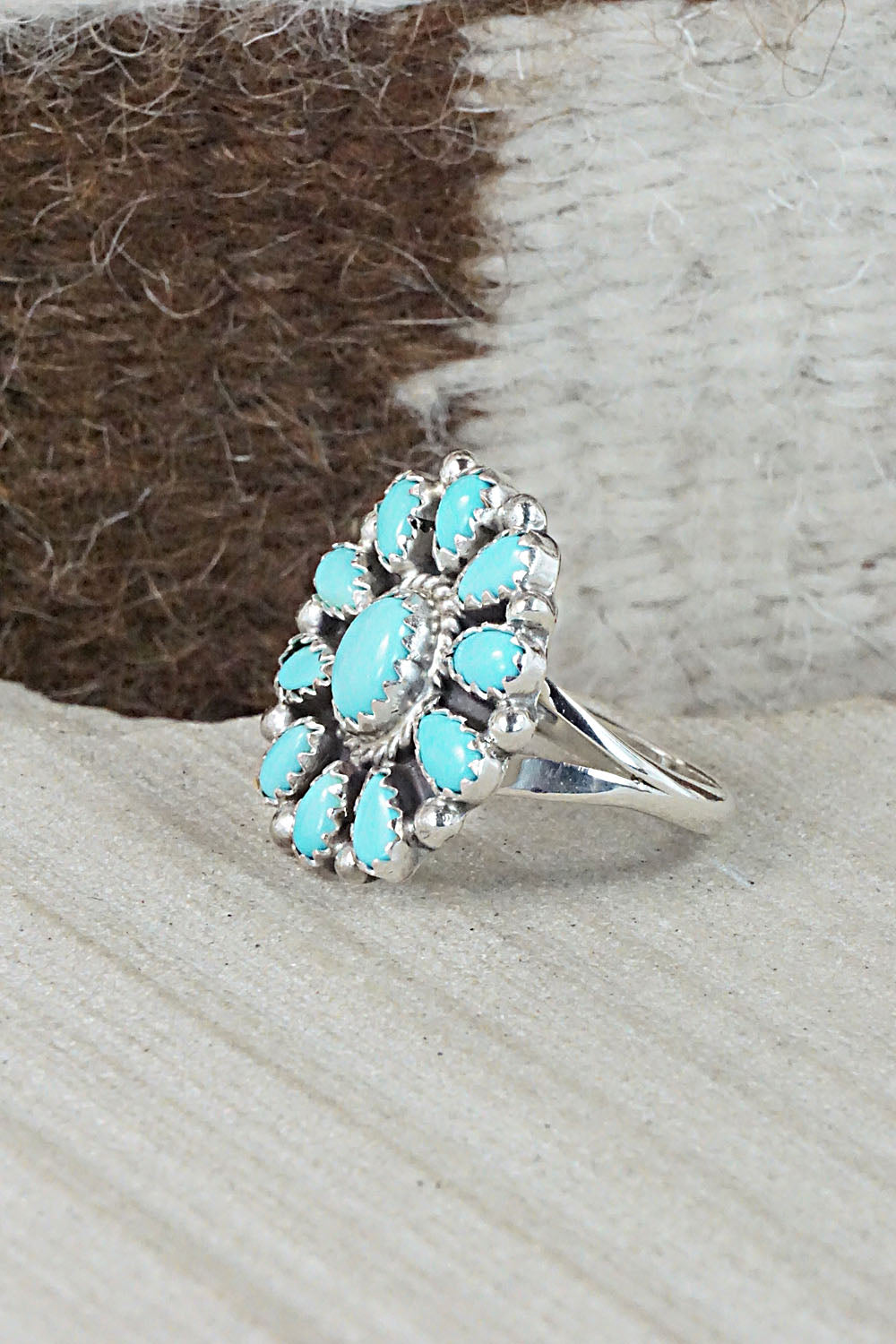 Turquoise & Sterling Silver Ring - Roberta Begay - Size 8.5