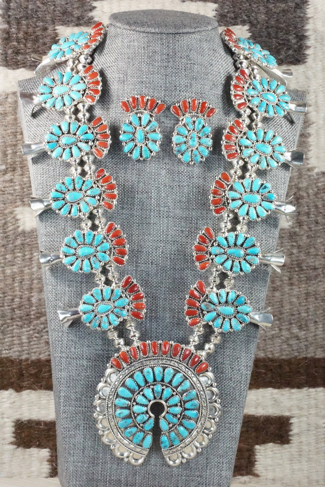 Item # 509F- Lg Heavy Vintage Navajo 20 Stone Turquoise Sterling Silver  Squashblossom Necklace —Men's and Women's Turquoise Necklaces ~ Native  American Necklaces
