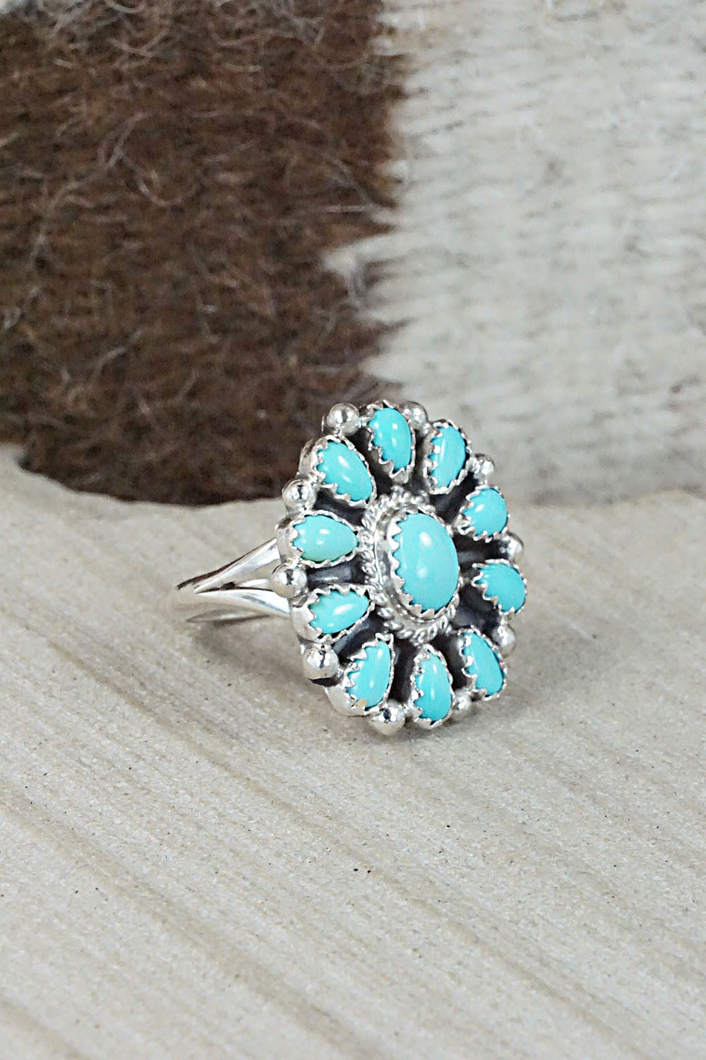 Turquoise & Sterling Silver Ring - Roberta Begay - Size 8.5