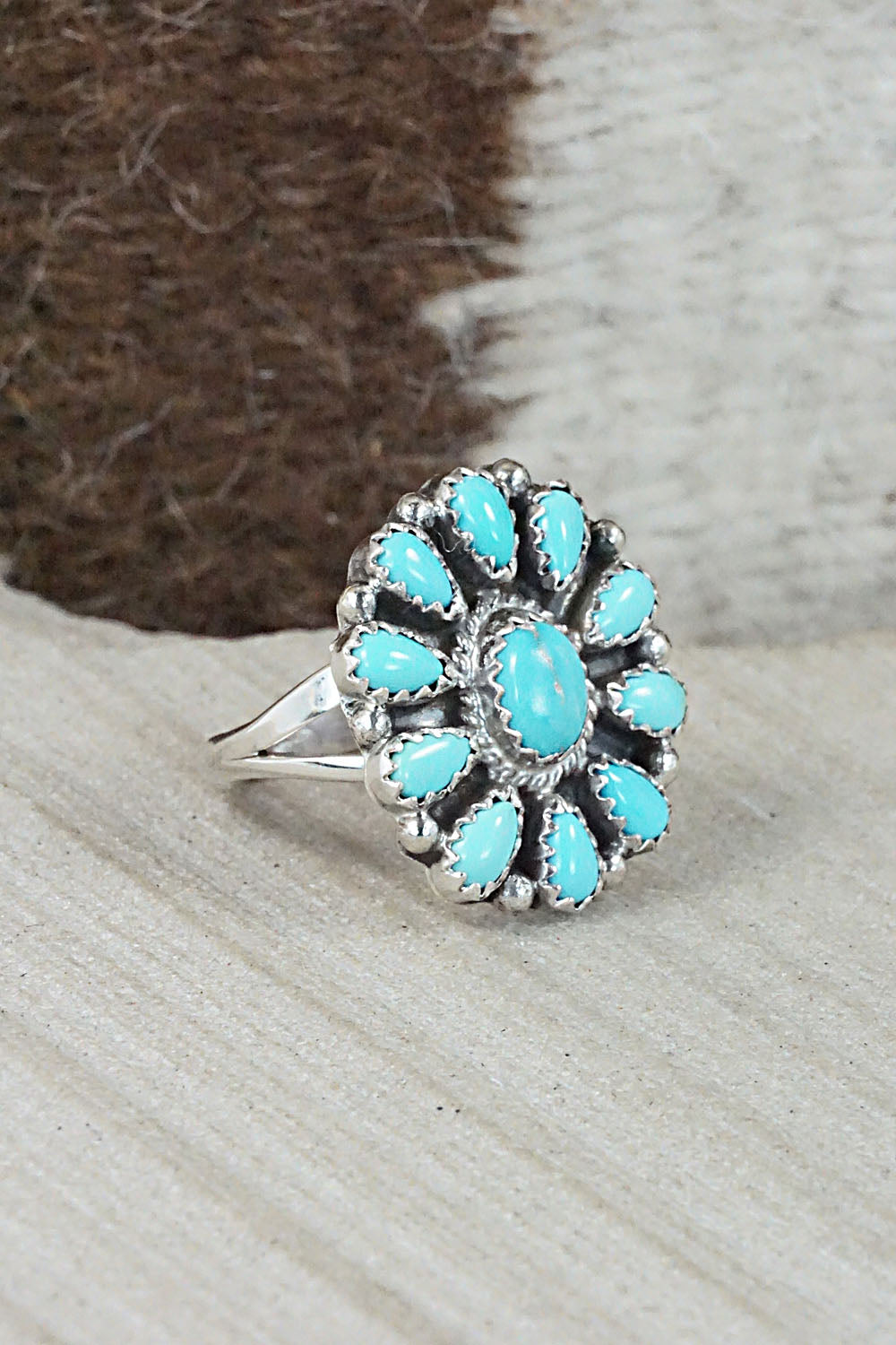 Turquoise Sterling Silver Ring - Roberta Begay - Size 8