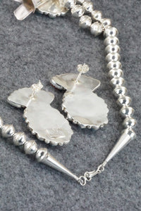 Turquoise, Coral & Sterling Silver Squash Blossom Necklace Set - Justina Wilson