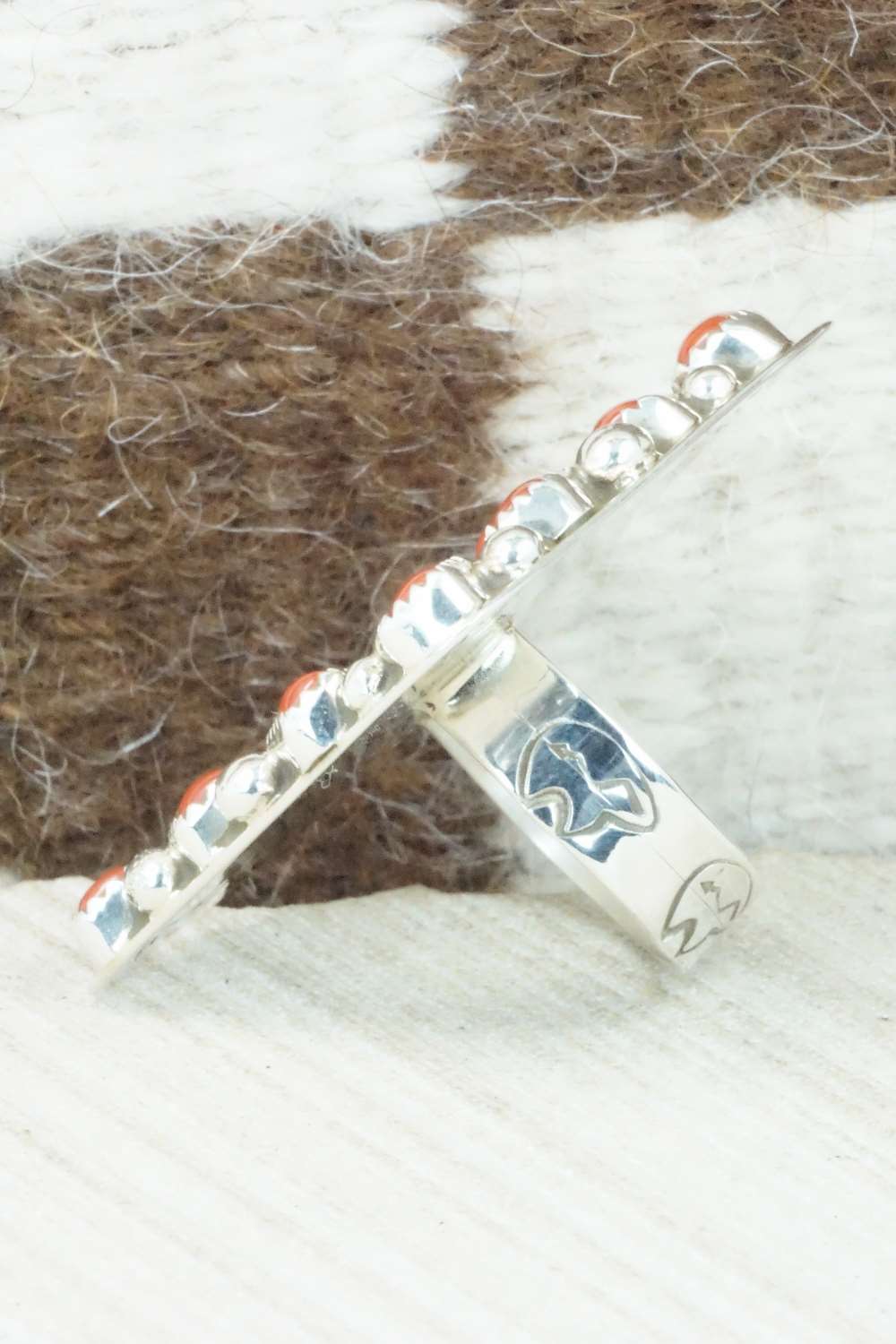 Coral and Sterling Silver Ring - Darlene Begay - Size 8