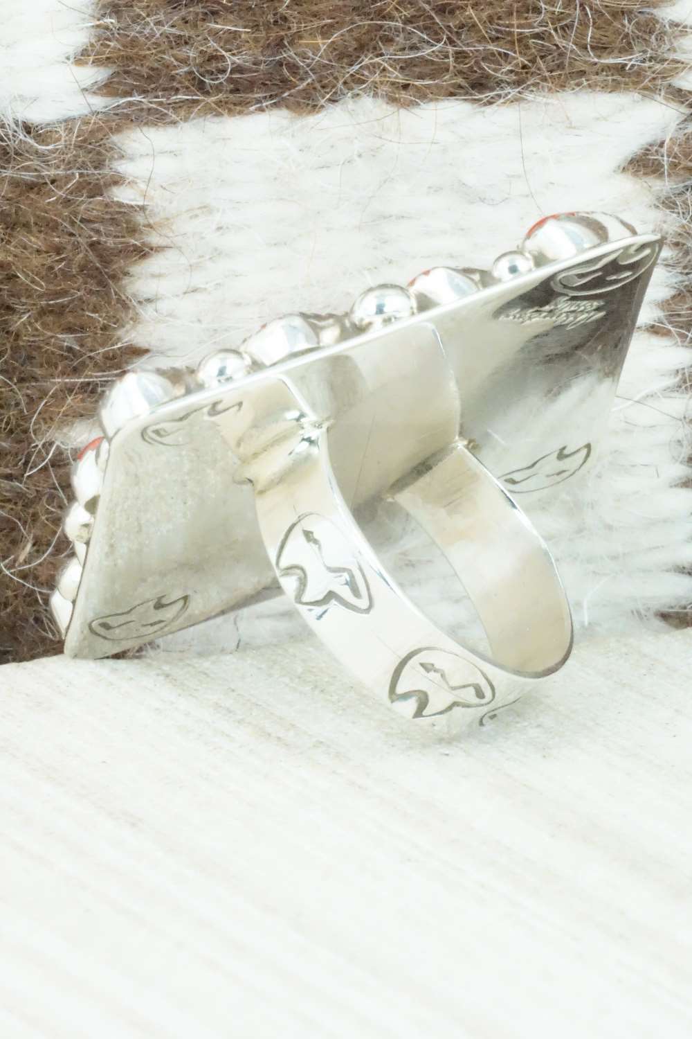 Coral and Sterling Silver Ring - Darlene Begay - Size 8