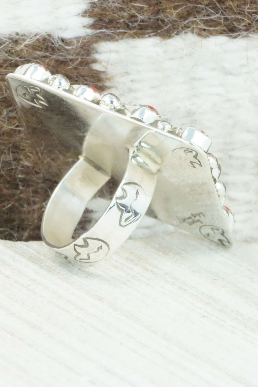 Coral and Sterling Silver Ring - Darlene Begay - Size 8
