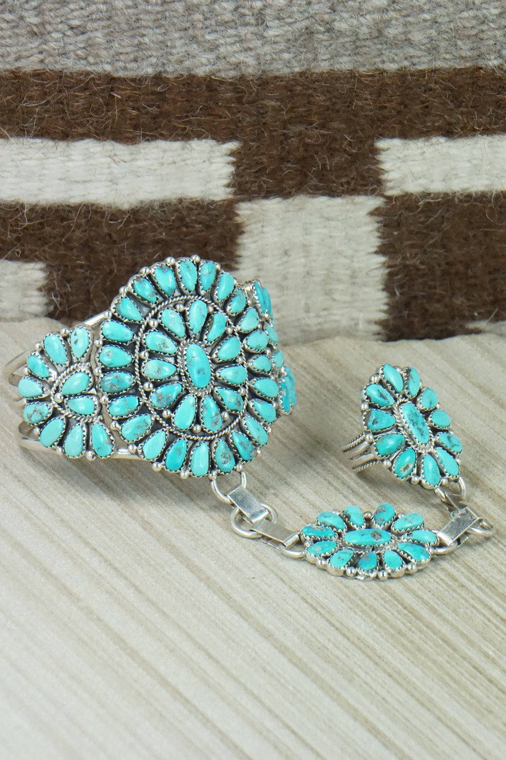 Turquoise & Sterling Silver Princess Bracelet & Ring - Justina Wilson