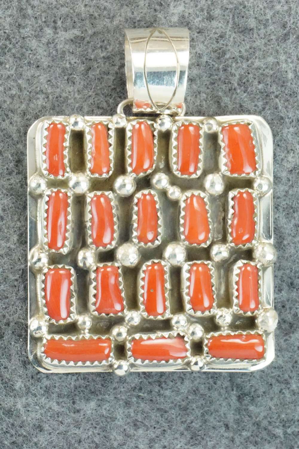 Coral & Sterling Silver Pendant - Darlene Begay