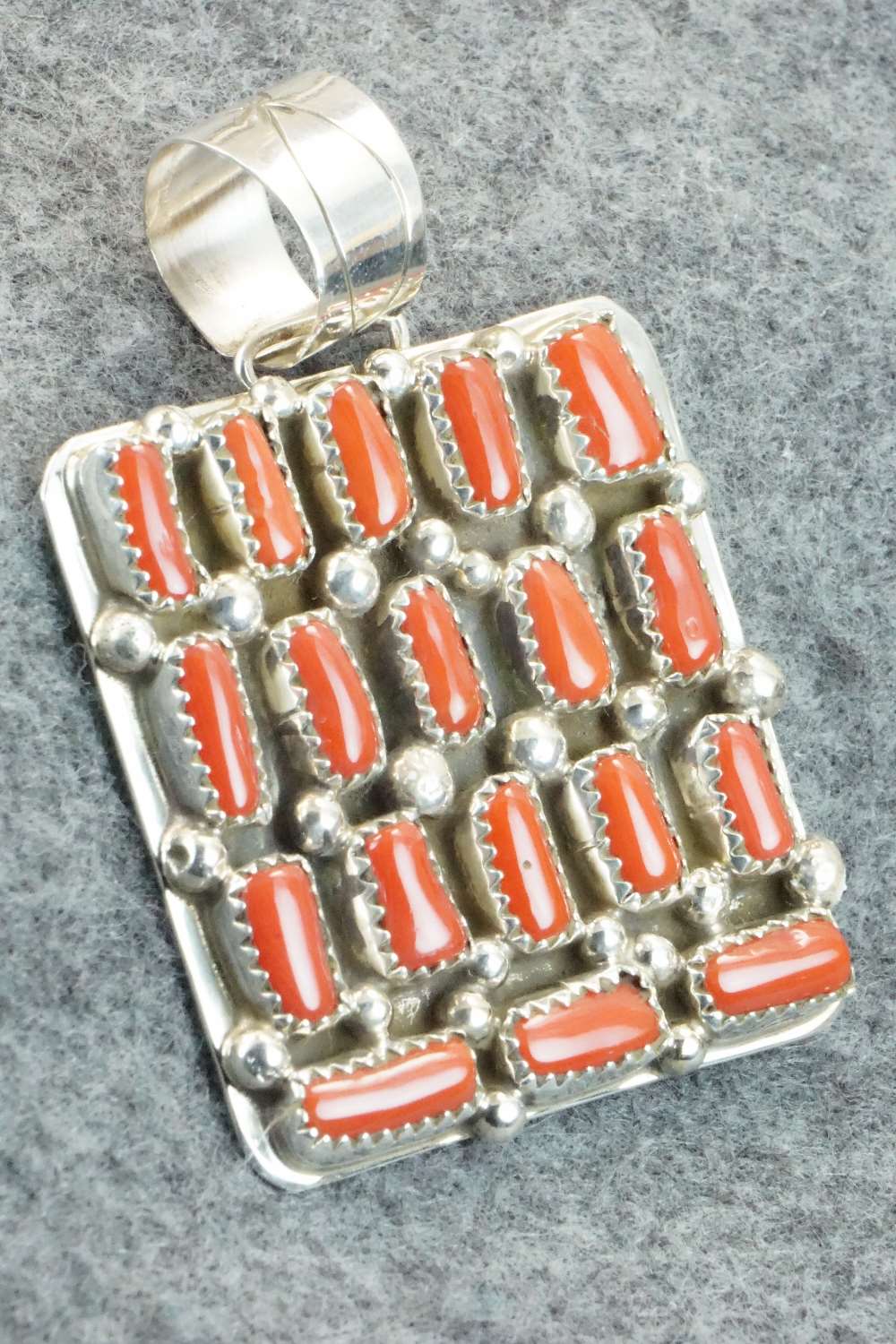 Coral & Sterling Silver Pendant - Darlene Begay