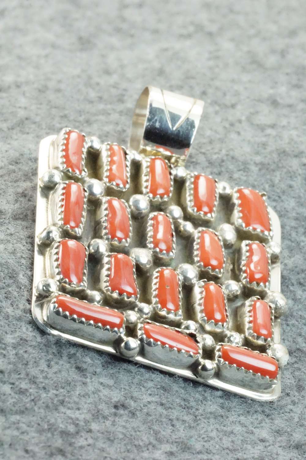 Coral & Sterling Silver Pendant - Darlene Begay