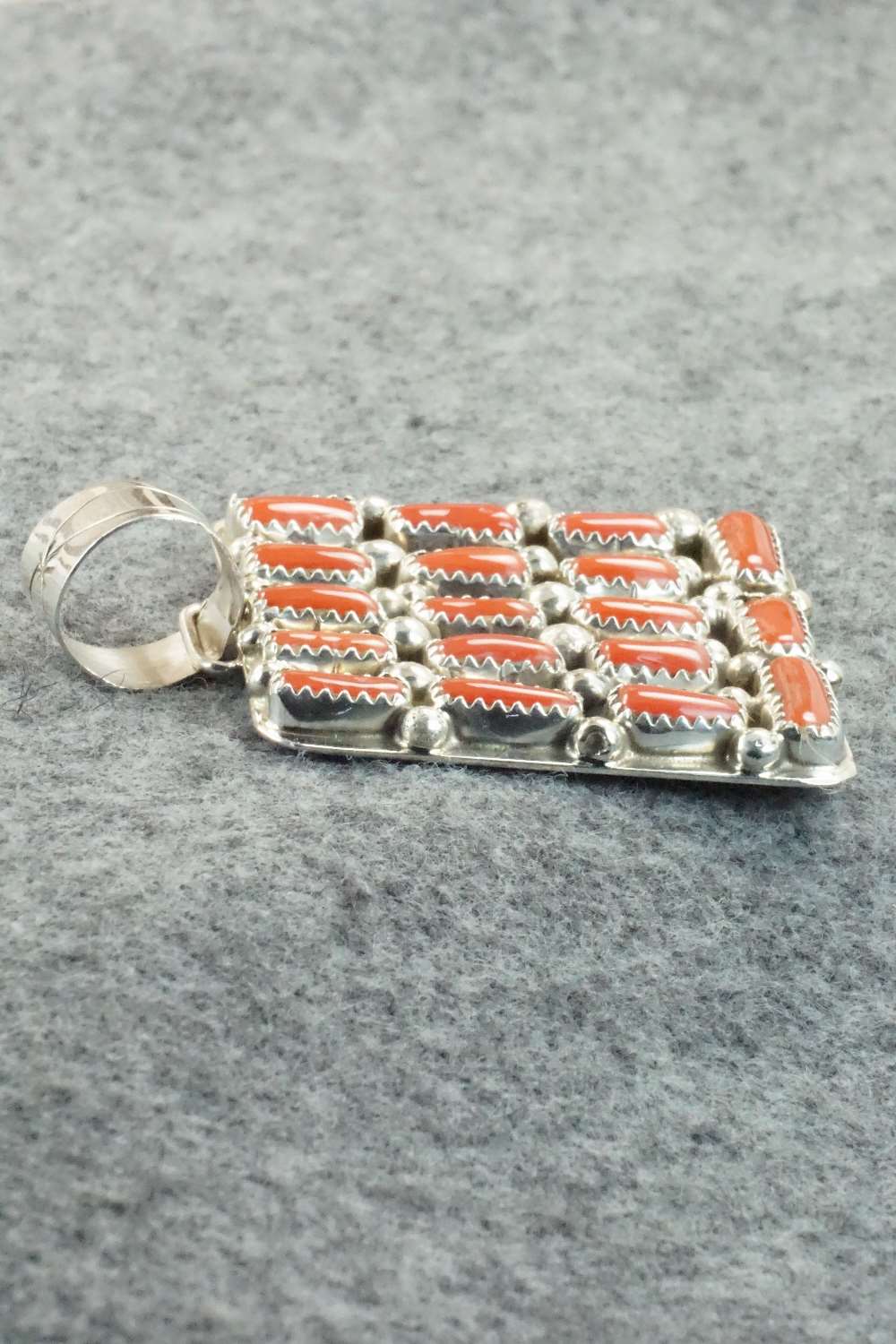 Coral & Sterling Silver Pendant - Darlene Begay