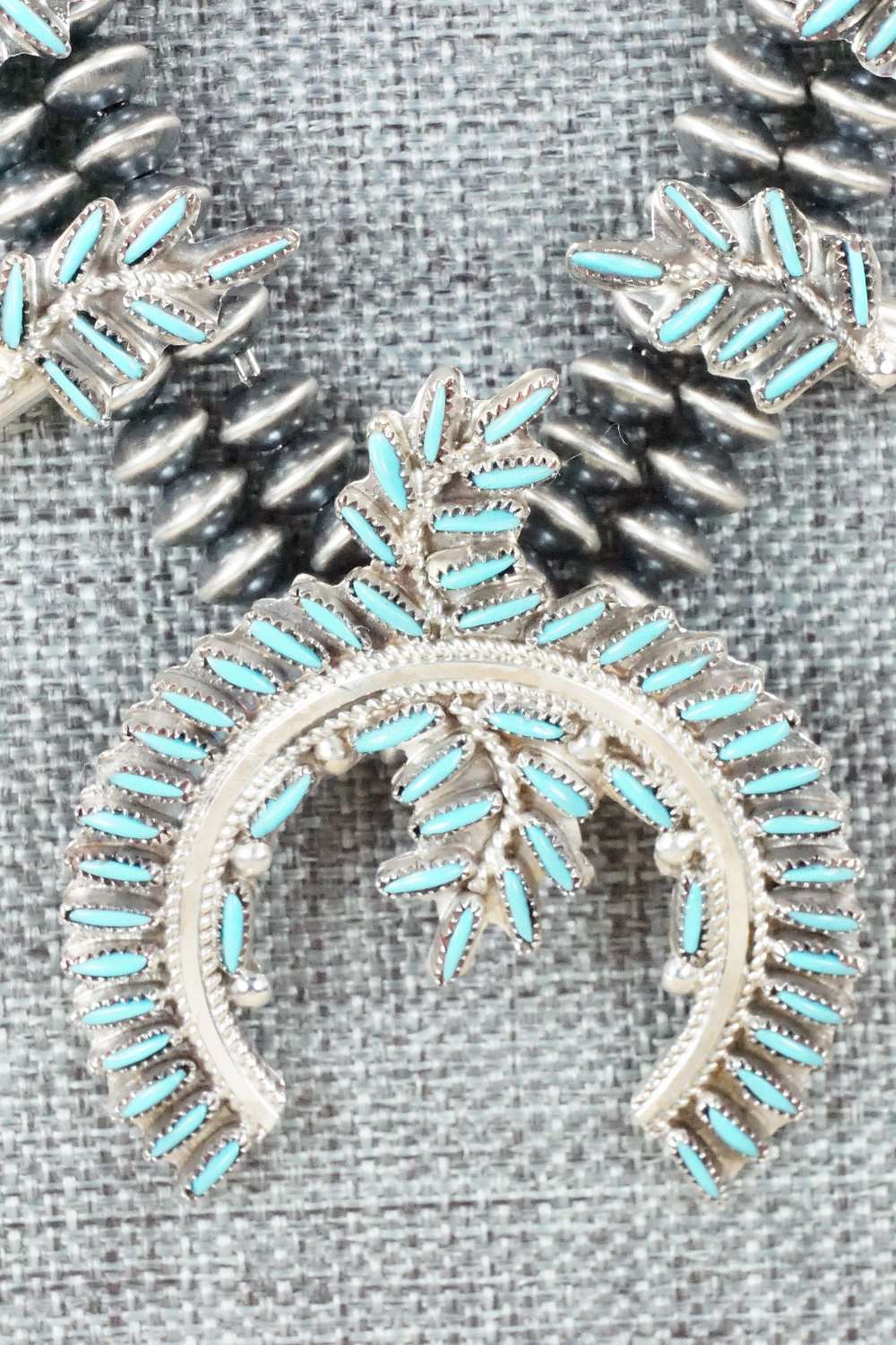 Turquoise & Sterling Silver Squash Blossom & Earrings - Lorna Mahkee