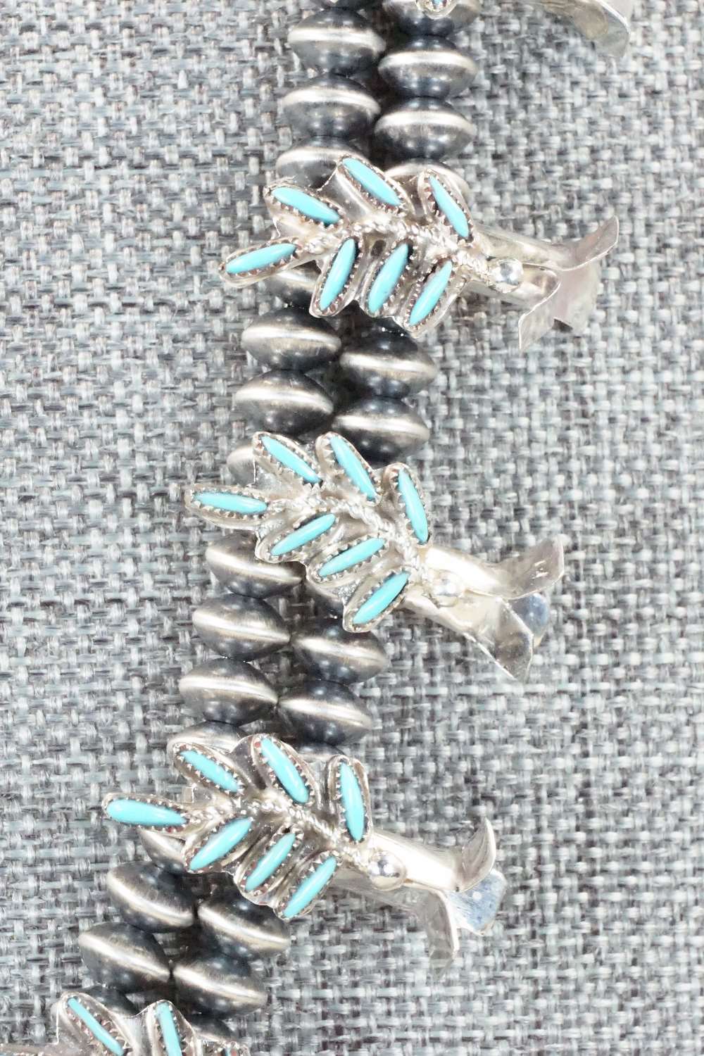 Turquoise & Sterling Silver Squash Blossom & Earrings - Lorna Mahkee