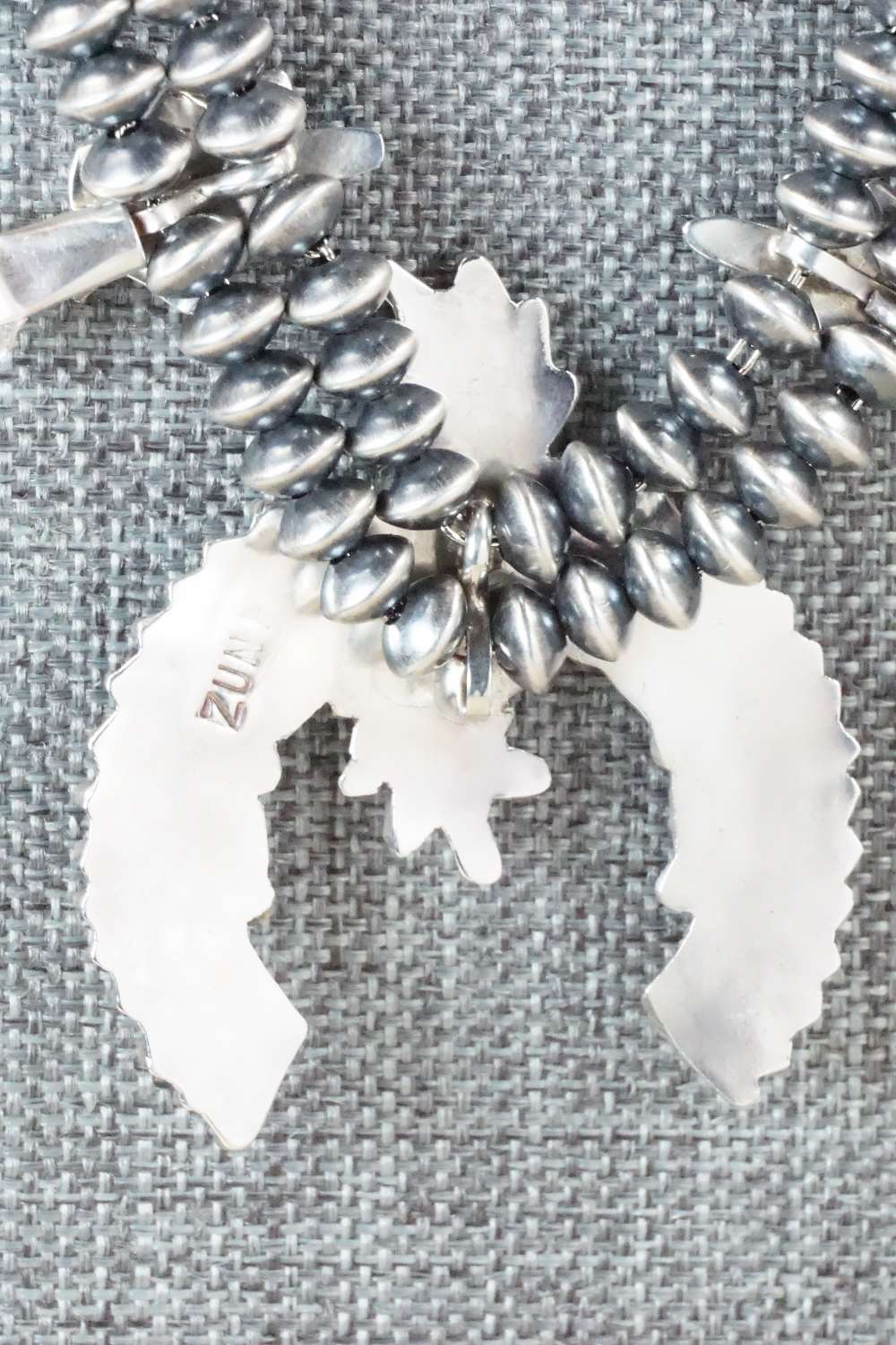 Turquoise & Sterling Silver Squash Blossom & Earrings - Lorna Mahkee