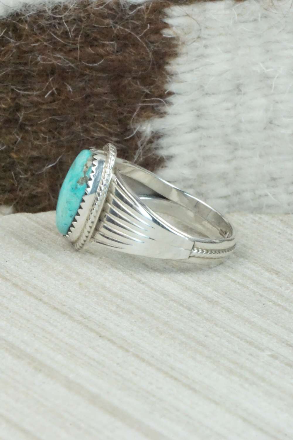 Turquoise & Sterling Silver Ring - Bobby Platero - Size 11.5