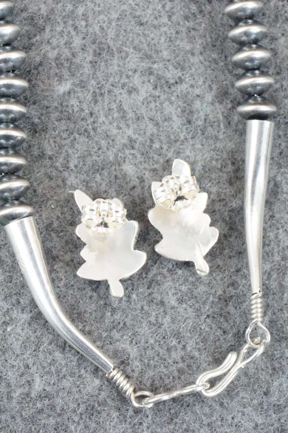 Turquoise & Sterling Silver Squash Blossom & Earrings - Lorna Mahkee