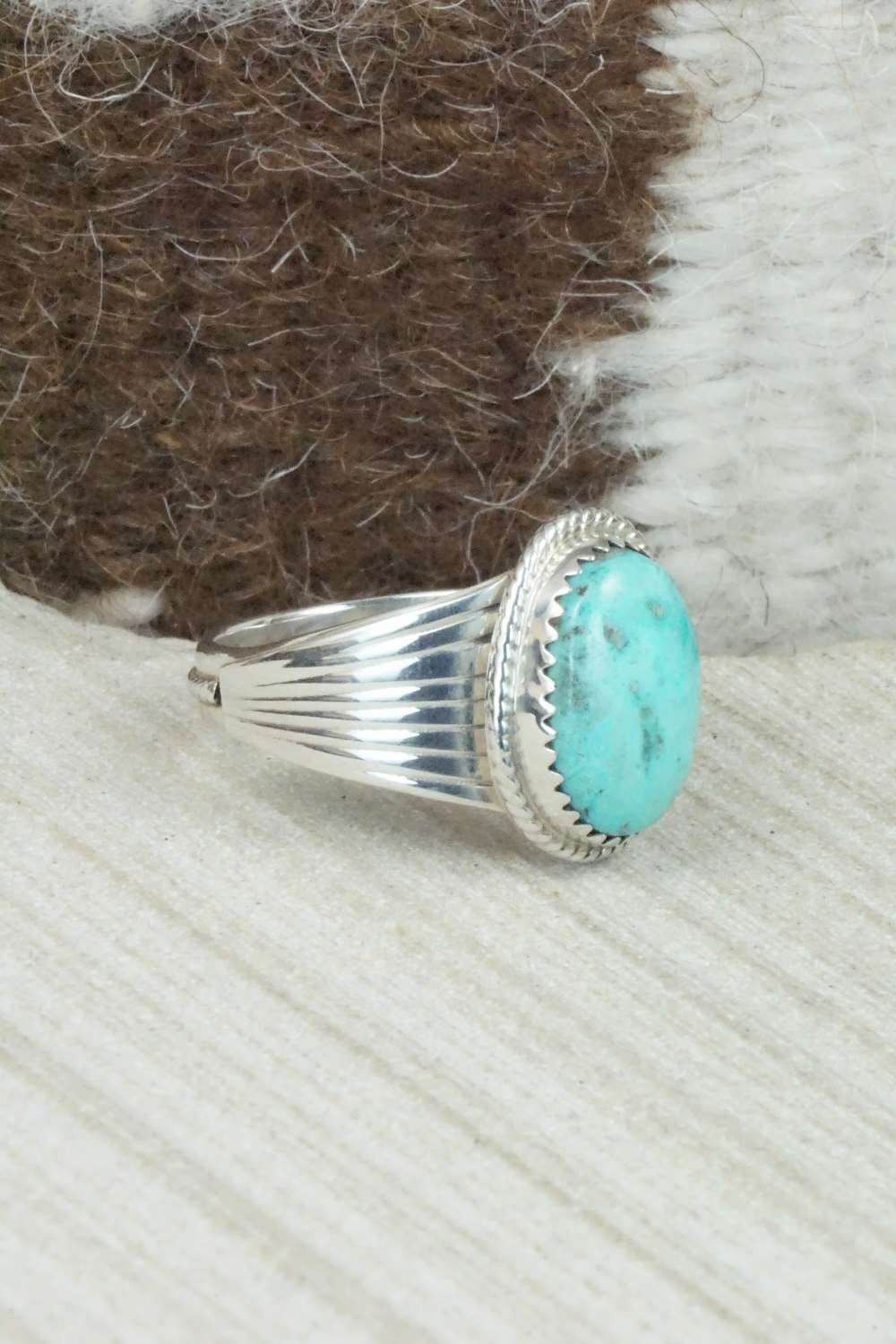 Turquoise & Sterling Silver Ring - Bobby Platero - Size 11.5