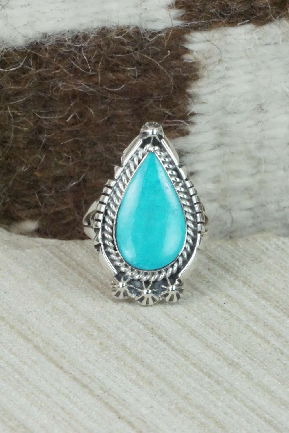 Turquoise & Sterling Silver Ring - Andrew Vandever - Size 7.5
