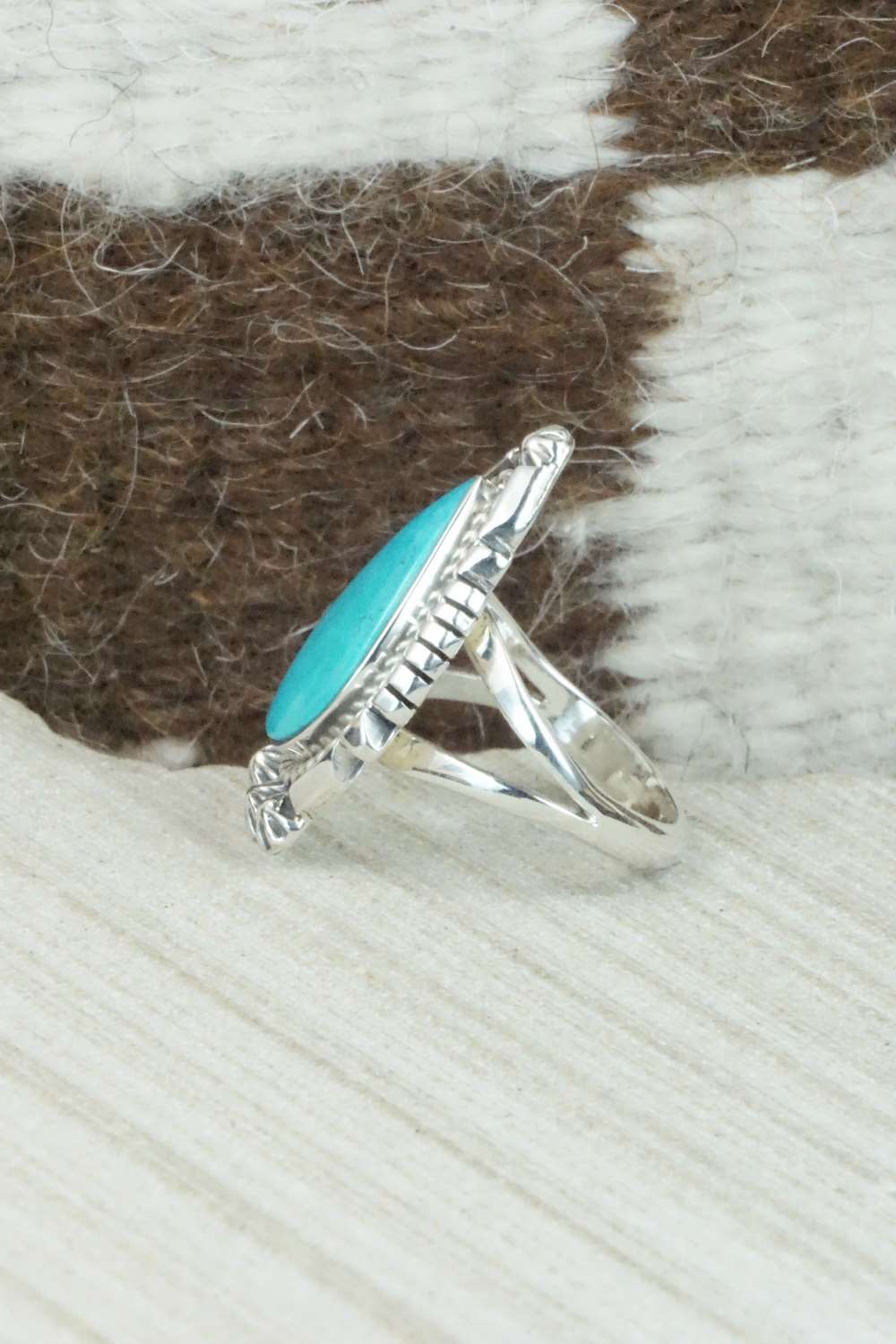 Turquoise & Sterling Silver Ring - Andrew Vandever - Size 7.5